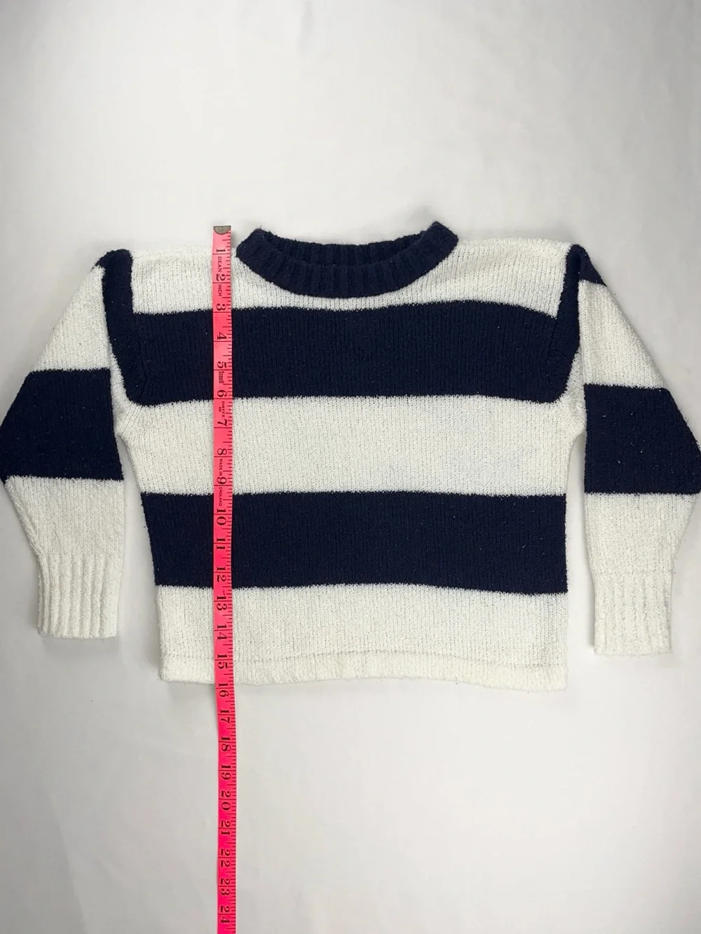 Gymboree 1990s Rainbow Tag Navy White Striped Bouclé Knit Sweater Medium